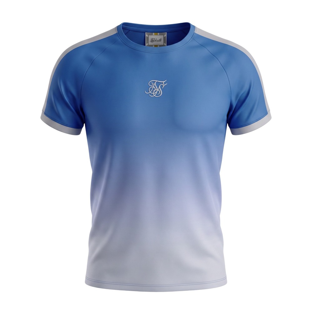 SikSilk Mens Ombre Gradient T-Shirt Blue White Raglan Sleeve XL Turkish Made